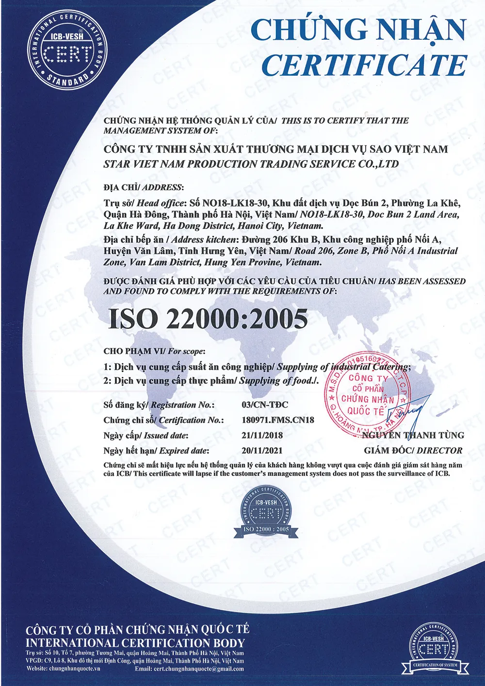 Quality certifications STAVI 1