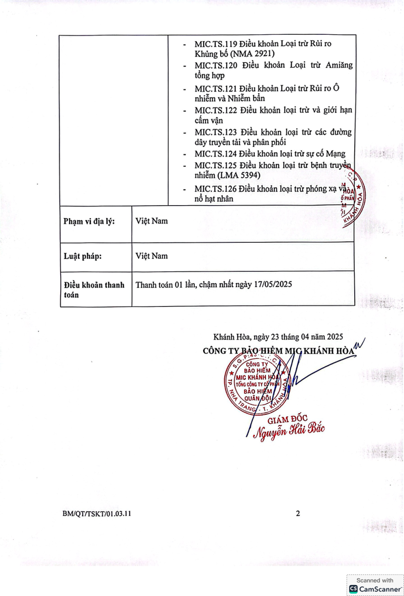Chứng chỉ chất lượng, bảo hiểm 2