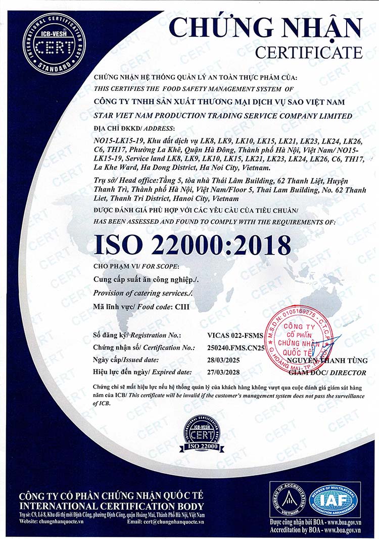 STAVI holds full food safety and hygiene certifications