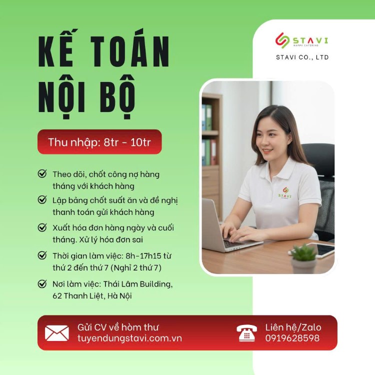 STAVI TUYỂN DỤNG KẾ TOÁN NỘI BỘ PHỤ TRÁCH MẢNG DOANH THU 1