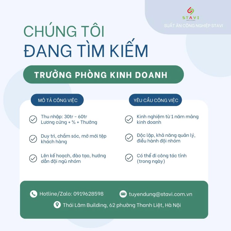 Stavi tuyển trưởng phòng kinh doanh 1
