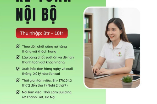 STAVI TUYỂN DỤNG KẾ TOÁN NỘI BỘ PHỤ TRÁCH MẢNG DOANH THU