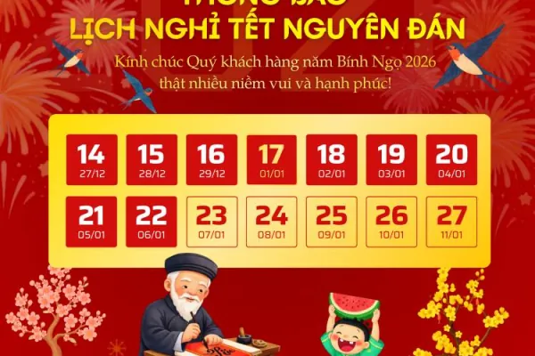 STAVI thông báo lịch nghỉ Tết Nguyên đán 2026